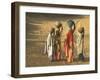 Girls Wearing Sari with Water Jars Walking in the Desert, Pushkar, Rajasthan, India-Keren Su-Framed Premium Photographic Print