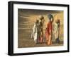 Girls Wearing Sari with Water Jars Walking in the Desert, Pushkar, Rajasthan, India-Keren Su-Framed Premium Photographic Print