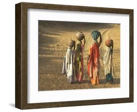 Girls Wearing Sari with Water Jars Walking in the Desert, Pushkar, Rajasthan, India-Keren Su-Framed Photographic Print