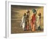 Girls Wearing Sari with Water Jars Walking in the Desert, Pushkar, Rajasthan, India-Keren Su-Framed Photographic Print