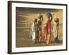 Girls Wearing Sari with Water Jars Walking in the Desert, Pushkar, Rajasthan, India-Keren Su-Framed Photographic Print