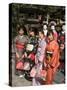 Girls Wearing Yukata, Kimono, Geisha, Maiko (Trainee Geisha) in Gion, Kyoto City, Honshu, Japan-Christian Kober-Stretched Canvas