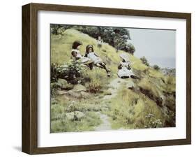 Girls with a Wreath of Flowers-William Brymner-Framed Giclee Print