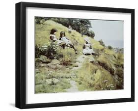 Girls with a Wreath of Flowers-William Brymner-Framed Giclee Print