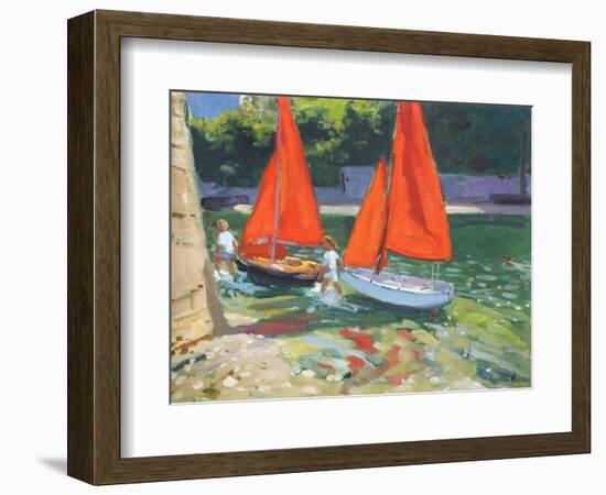 Girls with Sail Boats Looe, 2014-Andrew Macara-Framed Giclee Print