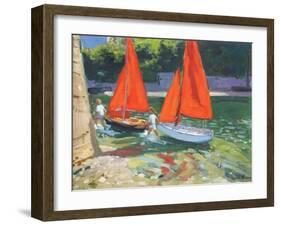 Girls with Sail Boats Looe, 2014-Andrew Macara-Framed Giclee Print