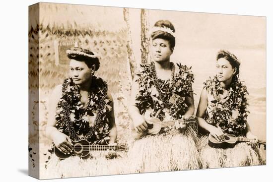 Girls with Ukuleles, Hawaii, Photo-null-Stretched Canvas