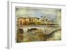 Girona, View With Bridge - Artistic Picture In Painting Style-Maugli-l-Framed Art Print