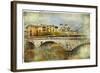 Girona, View With Bridge - Artistic Picture In Painting Style-Maugli-l-Framed Art Print