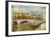 Girona, View With Bridge - Artistic Picture In Painting Style-Maugli-l-Framed Art Print