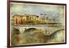 Girona, View With Bridge - Artistic Picture In Painting Style-Maugli-l-Framed Art Print