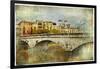 Girona, View With Bridge - Artistic Picture In Painting Style-Maugli-l-Framed Art Print