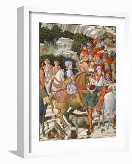 Giuliano De' Medici as Melchior, Detail from Journey of the Magi Cycle in the Chapel, circa 1460-Benozzo di Lese di Sandro Gozzoli-Framed Giclee Print