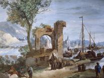 Imaginary View: River with Fishermen and Ruins-Giuseppe Bernardino Bison-Giclee Print