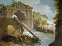 Imaginary View: Port with Ruins and Waterfall-Giuseppe Bernardino Bison-Giclee Print