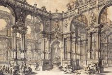 The Portico of an Italian Palace with a Fountain Decorated with a Statue of Fortune-Giuseppe Bibiena-Framed Giclee Print