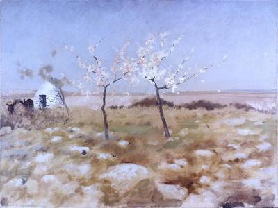 Spring (Landscape with Blooming Almond Trees and Trullo House)