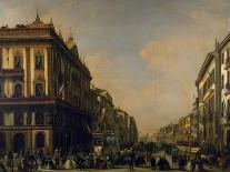 The Carnival in Milan, Corso Venezia at Red House, with Carnival Floats, Ca 1862-Giuseppe Mazzola-Framed Stretched Canvas