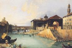Ponte Vecchio and Tiratoio on the Arno River in Florence-Giuseppe Moricci-Framed Stretched Canvas