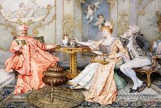 The Tea Party, (Watercolour with Pencil on Board)-Giuseppe Signorini-Giclee Print