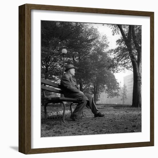 Giuseppe Ungaretti Rests Seated on a Bench in a Park-null-Framed Photographic Print