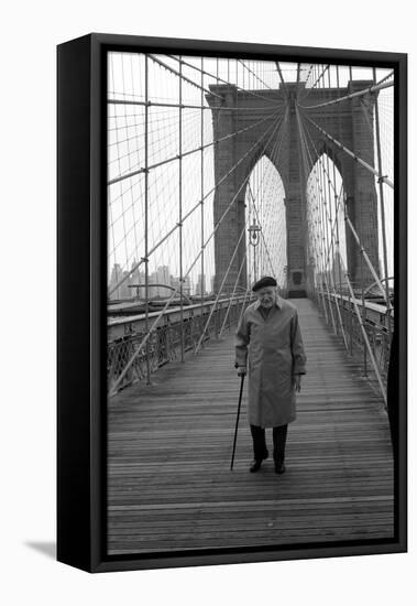 Giuseppe Ungaretti Walking on the Walkway of the Brooklyn Bridge-Mario de Biasi-Framed Stretched Canvas