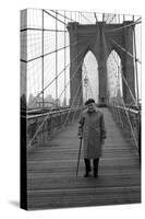 Giuseppe Ungaretti Walking on the Walkway of the Brooklyn Bridge-Mario de Biasi-Stretched Canvas
