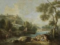 Landscape with Road, Cottages and Man Riding-Giuseppe Zais-Stretched Canvas