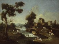 Landscape with Road, Cottages and Man Riding-Giuseppe Zais-Stretched Canvas