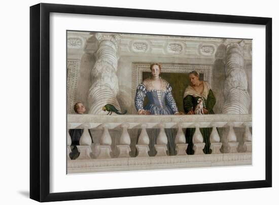 Giustiniani Barbaro and His Nurse with a Puppy Looking Out from a Mock Balcony-Paolo Veronese-Framed Giclee Print