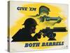 Give 'Em Both Barrels Poster-Jean Carlu-Stretched Canvas