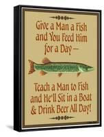 Give Teach Fish Beer-Mark Frost-Framed Stretched Canvas
