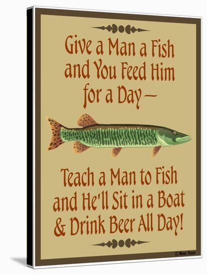 Give Teach Fish Beer-Mark Frost-Stretched Canvas