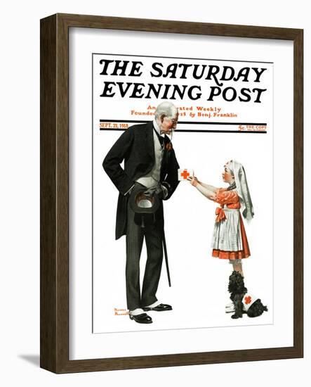 "Giving to Red Cross" Saturday Evening Post Cover, September 21,1918-Norman Rockwell-Framed Giclee Print