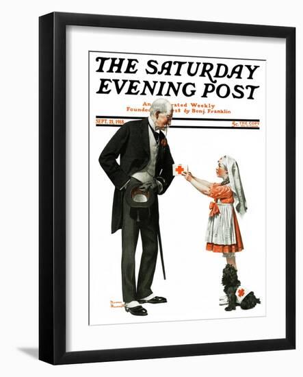 "Giving to Red Cross" Saturday Evening Post Cover, September 21,1918-Norman Rockwell-Framed Giclee Print