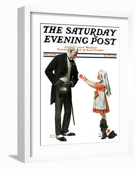 "Giving to Red Cross" Saturday Evening Post Cover, September 21,1918-Norman Rockwell-Framed Giclee Print