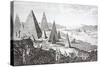 Gizeh, the Nile and Pyramids in a Fanciful 18th Century Engraving-null-Stretched Canvas