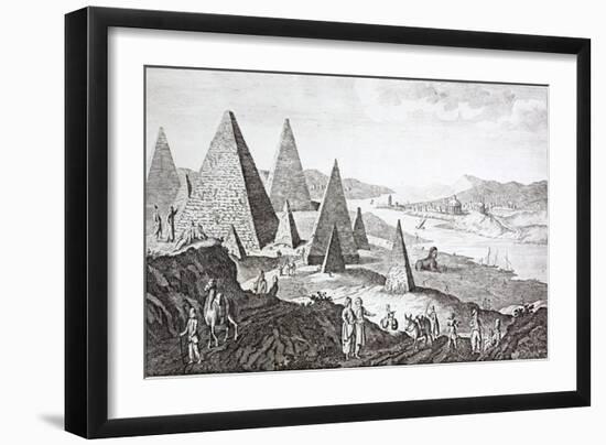 Gizeh, the Nile and Pyramids in a Fanciful 18th Century Engraving-null-Framed Giclee Print