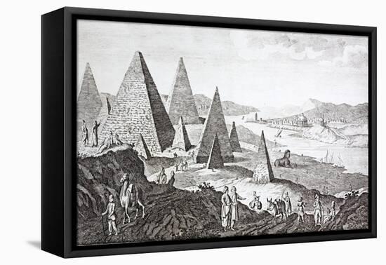 Gizeh, the Nile and Pyramids in a Fanciful 18th Century Engraving-null-Framed Stretched Canvas