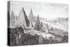 Gizeh, the Nile and Pyramids in a Fanciful 18th Century Engraving-null-Stretched Canvas