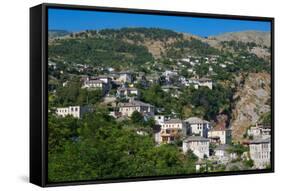 Gjirokastra or Gjirokaster, Albania. Typical traditional property on edge of old town. Gjirokast...-null-Framed Stretched Canvas