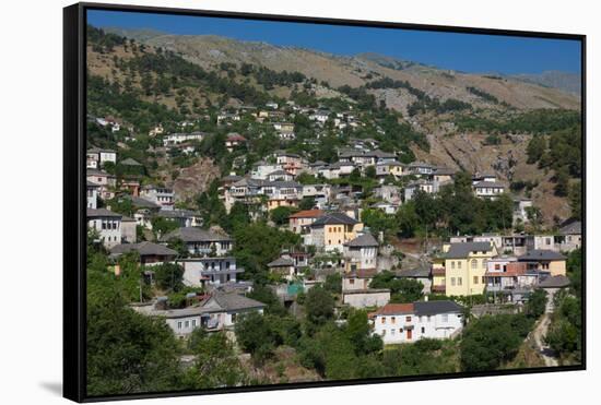 Gjirokastra or Gjirokaster, Albania. Typical traditional property on edge of old town. Gjirokast...-null-Framed Stretched Canvas