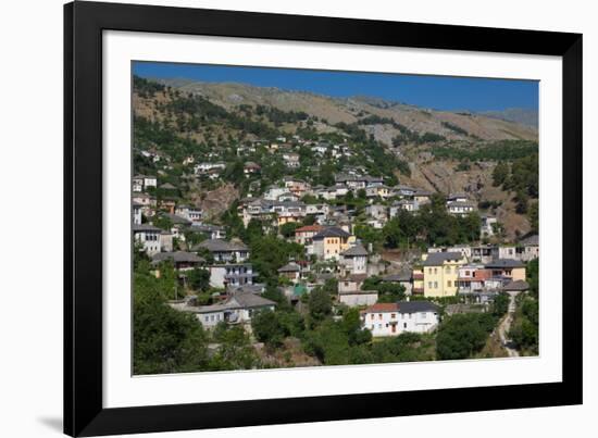 Gjirokastra or Gjirokaster, Albania. Typical traditional property on edge of old town. Gjirokast...-null-Framed Photographic Print