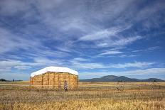 Red Barn on Snowy Prairie.-gjphotography-Photographic Print