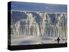 Glacier and Trekker from Summit at Uhuru Peak, Kilimanjaro National Park, Tanzania, Africa-David Poole-Stretched Canvas