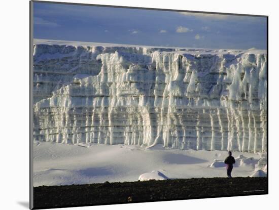 Glacier and Trekker from Summit at Uhuru Peak, Kilimanjaro National Park, Tanzania, Africa-David Poole-Mounted Photographic Print