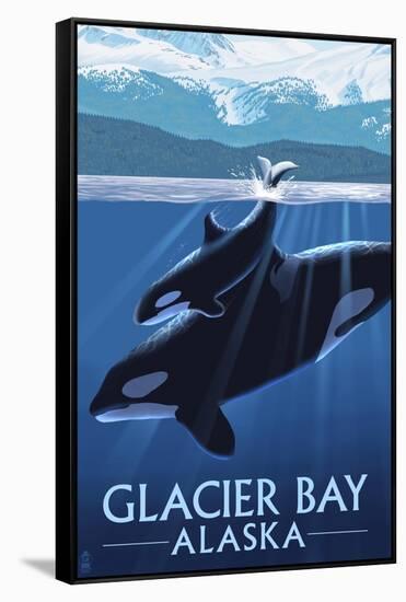 Glacier Bay, Alaska - Orca and Calf-Lantern Press-Framed Stretched Canvas