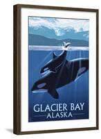 Glacier Bay, Alaska - Orca and Calf-Lantern Press-Framed Art Print