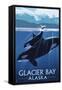 Glacier Bay, Alaska - Orca and Calf-Lantern Press-Framed Stretched Canvas