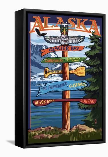 Glacier Bay, Alaska - Sign Destinations-Lantern Press-Framed Stretched Canvas